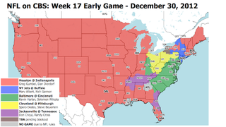 Illustration for article titled Which TV Market Is Getting Screwed This Sunday? An Analysis Of Week 17 NFL Viewing Maps